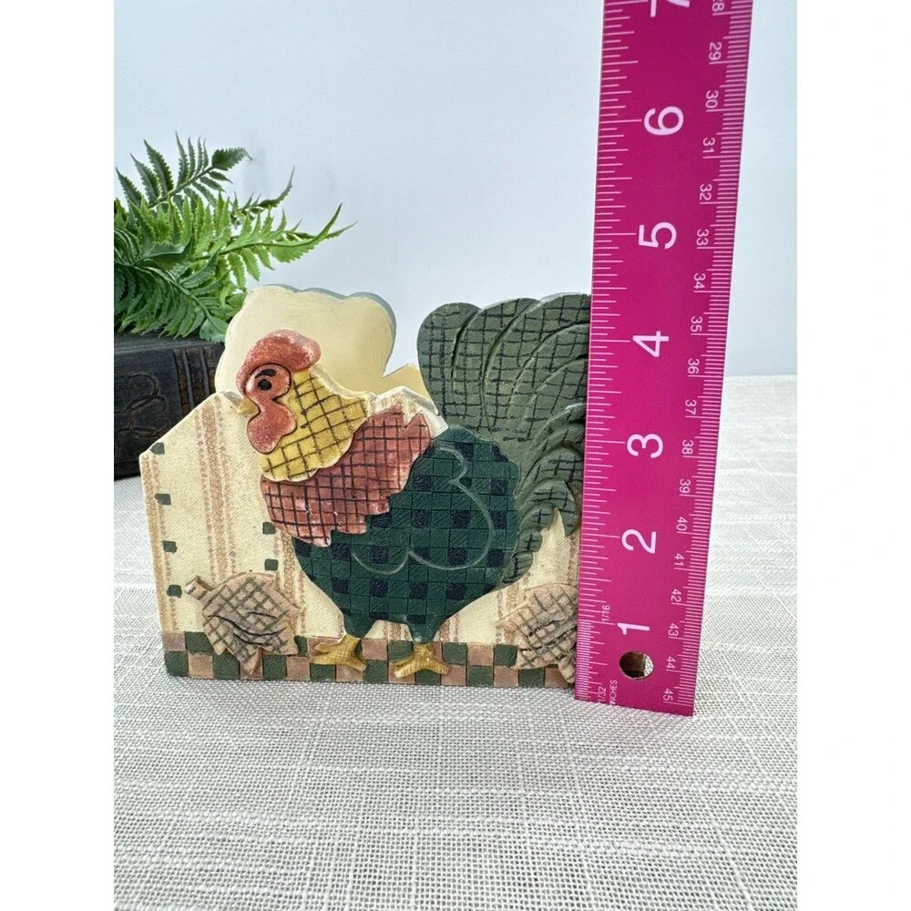 Vintage Rooster Hand Painted Resin Letter Napkin Holder Farmcore Rustic